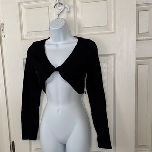 Black Knotted Front Long Sleeve Top
